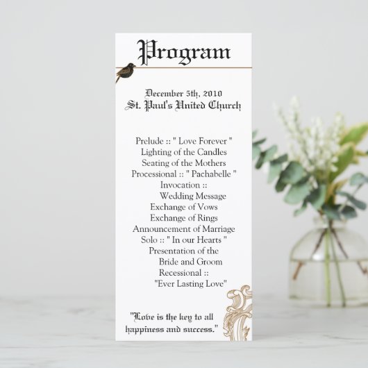 25 4x9 Trouwprogramma Formele Tortelduifjes Duif Programmakaart (Staand voorkant)
