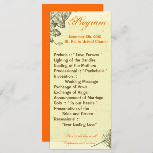 25 4x9 Trouwprogramma Hand getrokken herfstbladere Programmakaart (Voorkant / Achterkant)