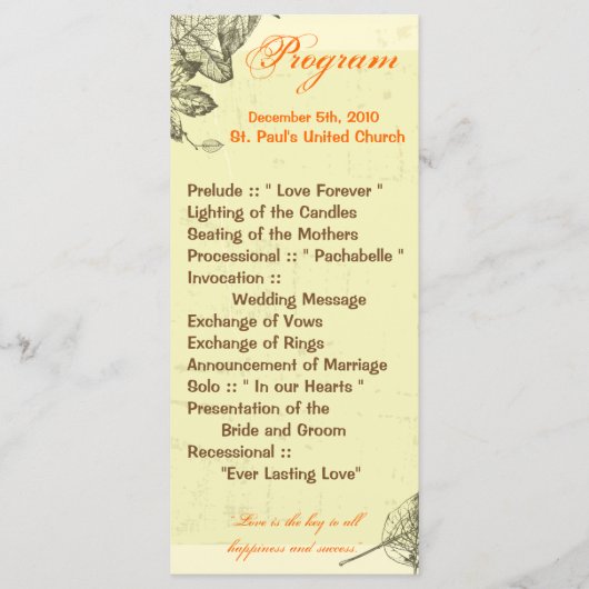 25 4x9 Trouwprogramma Hand getrokken herfstbladere Programmakaart (Voorkant)