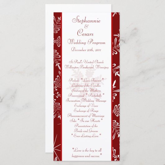 25 4x9 Trouwprogramma Kerst Rode Sneeuwvlokken Programmakaart (Voorkant / Achterkant)