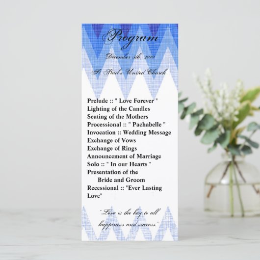 25 4x9 Trouwprogramma Ombre Blue Chevron Programmakaart (Staand voorkant)