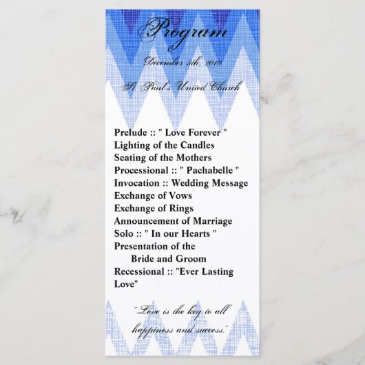 25 4x9 Trouwprogramma Ombre Blue Chevron Programmakaart (Voorkant)