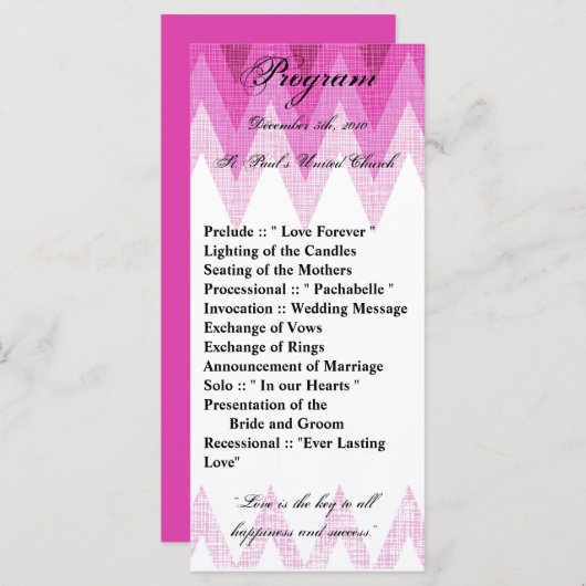 25 4x9 Trouwprogramma Ombre Roze Chevron Programmakaart (Voorkant / Achterkant)