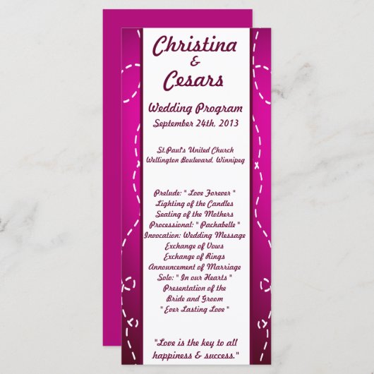 25 4x9 Trouwprogramma Papier Plane Paarse Loop Pur Programmakaart (Voorkant / Achterkant)