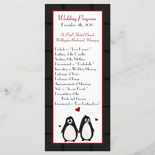 25 4x9 Trouwprogramma Penguin Love Paar Mate voor Programmakaart (Voorkant)