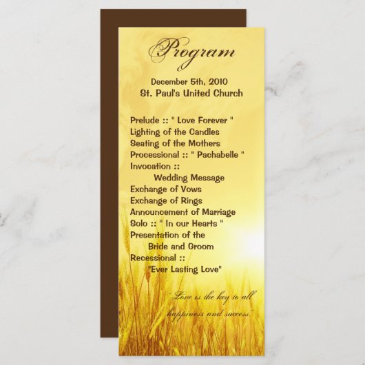 25 4x9 Trouwprogramma Sunrise Tarwe Land Rusti Programmakaart (Voorkant / Achterkant)