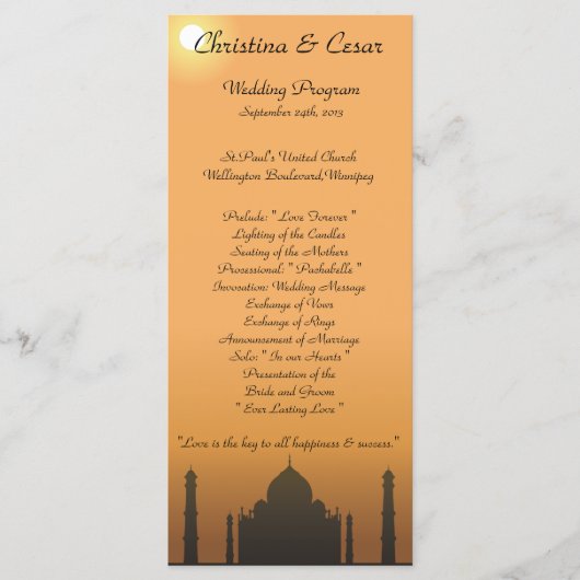 25 4x9 Trouwprogramma Taj Mahal Zonsondergang Sina Programmakaart (Voorkant)
