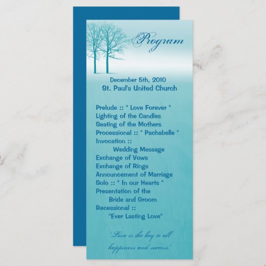 25 4x9 Trouwprogramma Twee winterbomen Sneeuwpad Programmakaart (Voorkant / Achterkant)