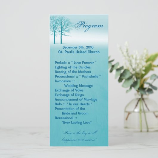 25 4x9 Trouwprogramma Twee winterbomen Sneeuwpad Programmakaart (Staand voorkant)