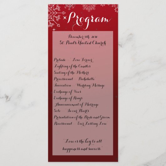 25 4x9 Trouwprogramma Winter Sneeuwvlokken Sneeuw Programmakaart (Voorkant)