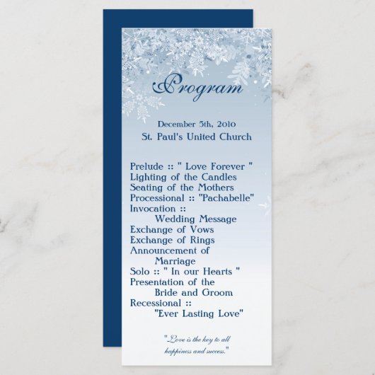 25 4x9 Trouwprogramma Winter Wonderland Trees Cry Programmakaart (Voorkant / Achterkant)