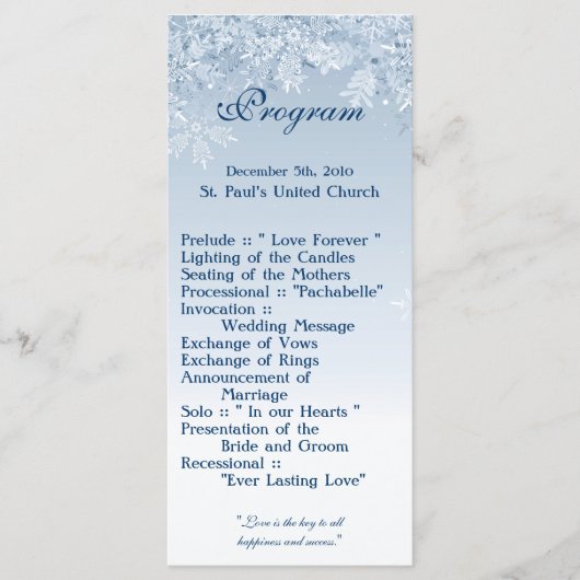 25 4x9 Trouwprogramma Winter Wonderland Trees Cry Programmakaart (Voorkant)