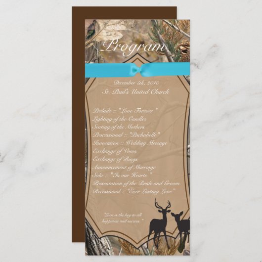 25 4x9 Wedding Program Hunters Camo Camoflauge Dee Programmakaart (Voorkant / Achterkant)