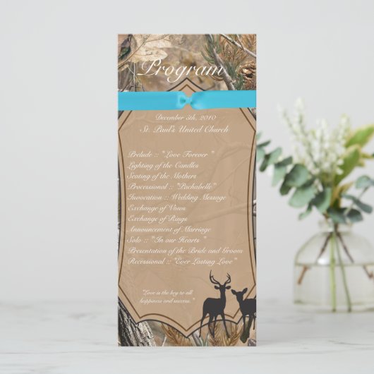25 4x9 Wedding Program Hunters Camo Camoflauge Dee Programmakaart (Staand voorkant)