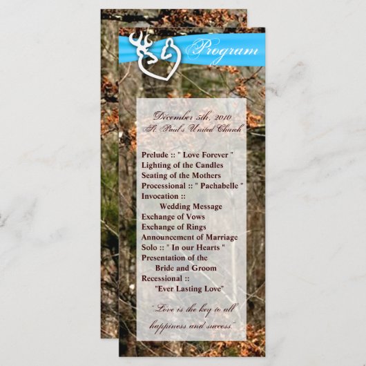 25 4x9 Wedding Program Hunting Deer Doe Buck Camo Programmakaart (Voorkant / Achterkant)
