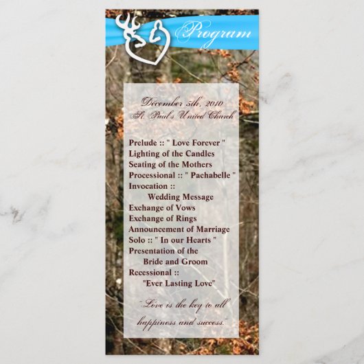 25 4x9 Wedding Program Hunting Deer Doe Buck Camo Programmakaart (Voorkant)