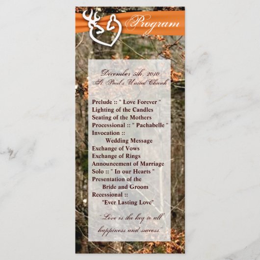 25 4x9 Wedding Program Hunting Deer Doe Buck Camo Programmakaart (Voorkant)