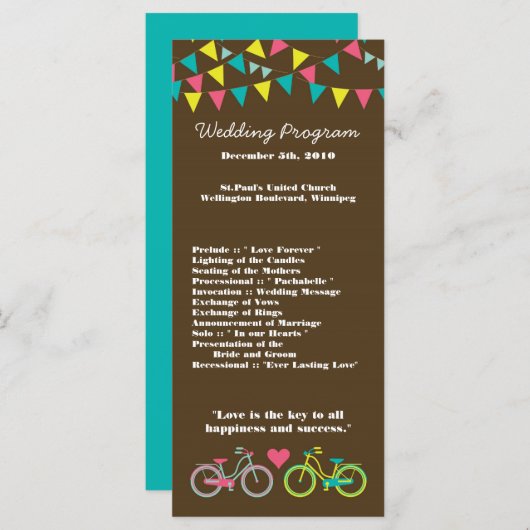 25 4x9 Wedding Program Love Lovers Bikes Bicycle Programmakaart (Voorkant / Achterkant)