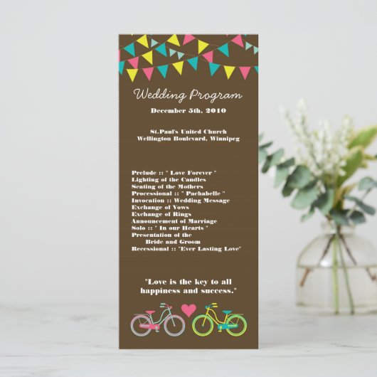 25 4x9 Wedding Program Love Lovers Bikes Bicycle Programmakaart (Staand voorkant)