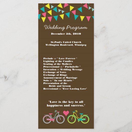 25 4x9 Wedding Program Love Lovers Bikes Bicycle Programmakaart (Voorkant)