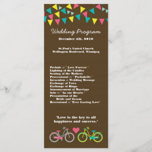 25 4x9 Wedding Program Love Lovers Bikes Bicycle Programmakaart