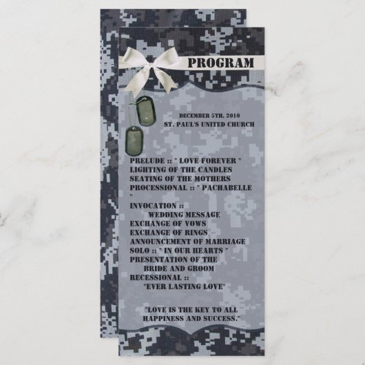 25 4x9 Wedding Program Navy DIGITAL PRINT Uniform Programmakaart (Voorkant / Achterkant)