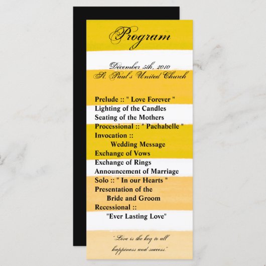 25 4x9 Wedding Program Ombre Stripe Yellow Line Programmakaart (Voorkant / Achterkant)
