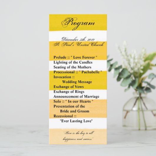 25 4x9 Wedding Program Ombre Stripe Yellow Line Programmakaart (Staand voorkant)