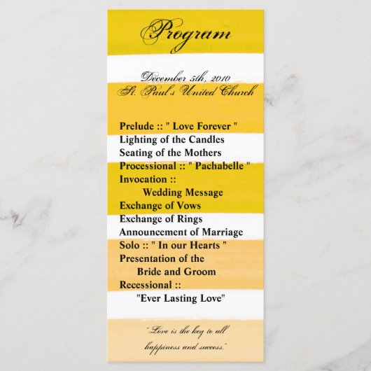 25 4x9 Wedding Program Ombre Stripe Yellow Line Programmakaart (Voorkant)