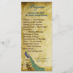 25 4x9 Wedding Program Peacock  Veters Programmakaart