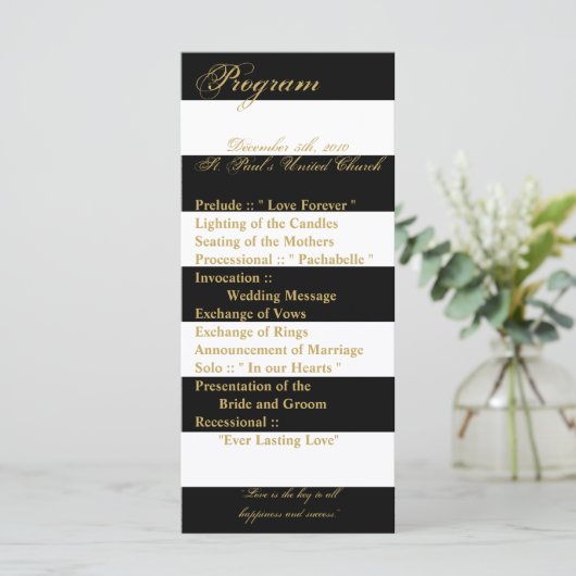 25 4x9 Wedding Programma Modern Stripe Black White Programmakaart (Staand voorkant)