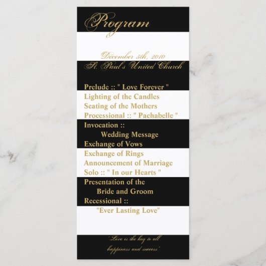 25 4x9 Wedding Programma Modern Stripe Black White Programmakaart (Voorkant)