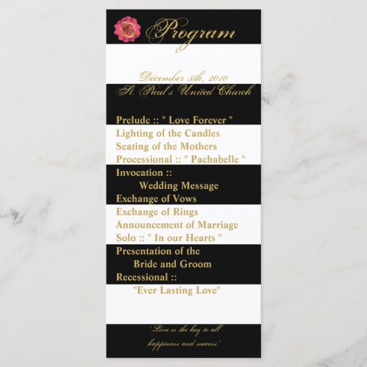 25 4x9 Wedding Programma Modern Stripe Black White Programmakaart (Voorkant)