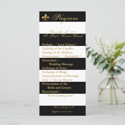 25 4x9 Wedding Programma Modern Stripe Black White Programmakaart (Staand voorkant)