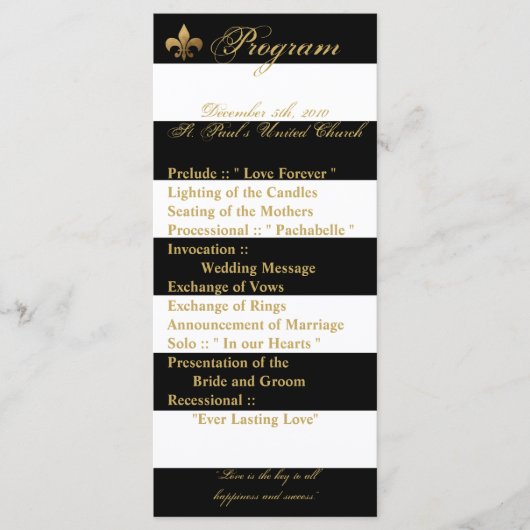25 4x9 Wedding Programma Modern Stripe Black White Programmakaart (Voorkant)