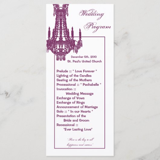 25 4x9 Wedding Programme Crystal Chandelier Glitz Programmakaart (Voorkant)