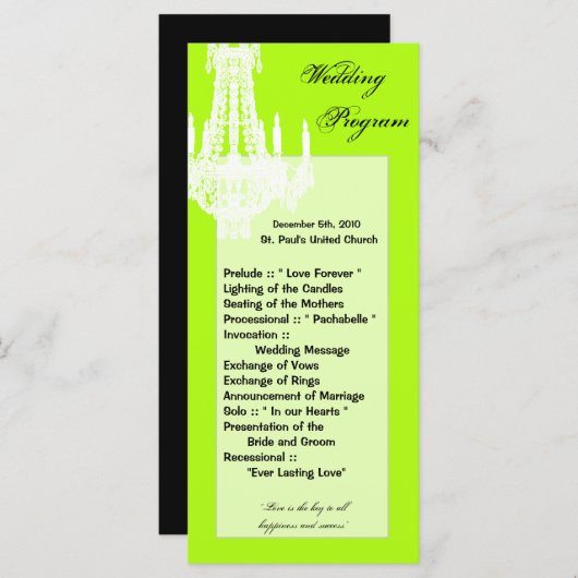 25 4x9 Wedding Programme Crystal Chandelier Glitz Programmakaart (Voorkant / Achterkant)