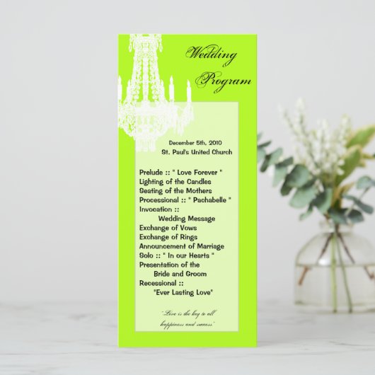 25 4x9 Wedding Programme Crystal Chandelier Glitz Programmakaart (Staand voorkant)