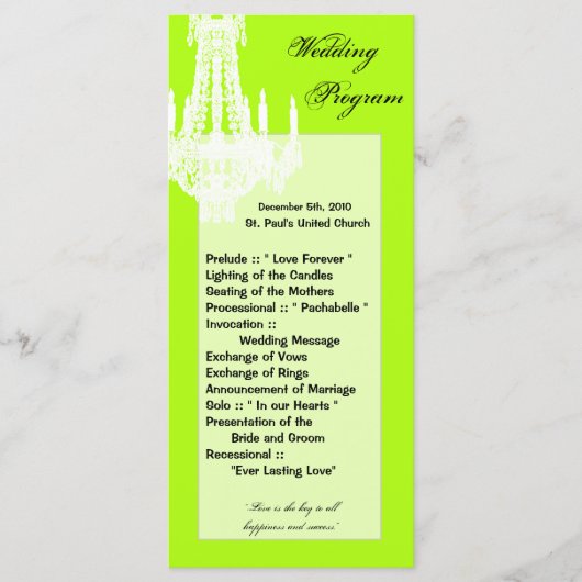 25 4x9 Wedding Programme Crystal Chandelier Glitz Programmakaart (Voorkant)