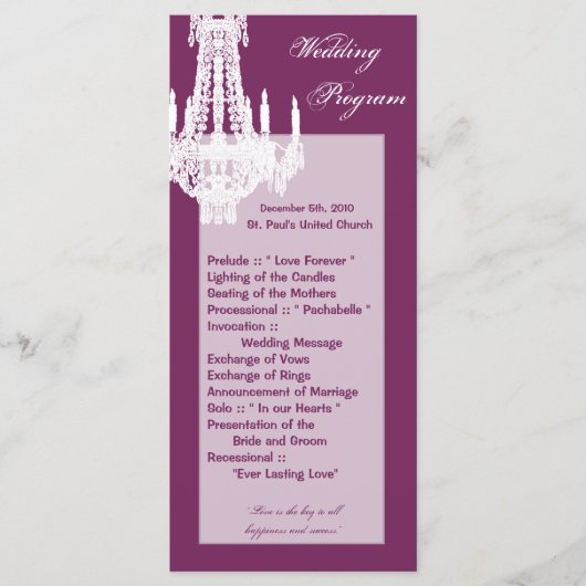 25 4x9 Wedding Programme Crystal Chandelier Glitz Programmakaart (Voorkant)