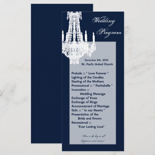 25 4x9 Wedding Programme Crystal Chandelier Glitz Programmakaart (Voorkant / Achterkant)