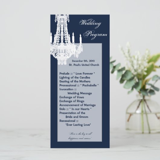 25 4x9 Wedding Programme Crystal Chandelier Glitz Programmakaart (Staand voorkant)