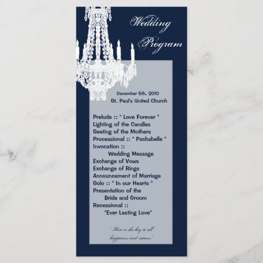 25 4x9 Wedding Programme Crystal Chandelier Glitz Programmakaart (Voorkant)