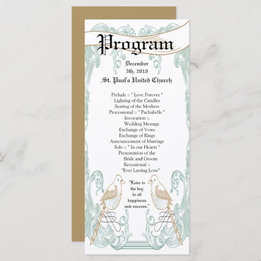 25 4x9 Wedding Programme Formele vogelpest Programmakaart (Voorkant / Achterkant)