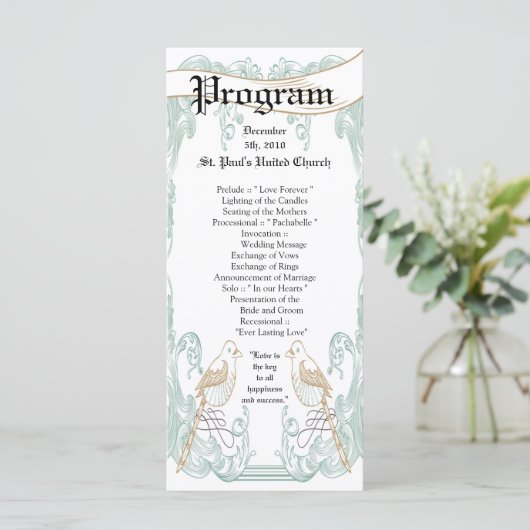 25 4x9 Wedding Programme Formele vogelpest Programmakaart (Staand voorkant)