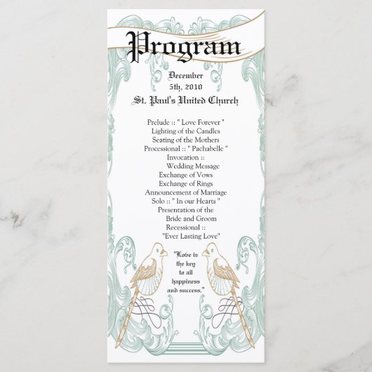 25 4x9 Wedding Programme Formele  vogelpest Programmakaart (Voorkant)