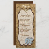 25 4x9 Wedding Programme Mason Jar Burlap Country Programmakaart (Voorkant / Achterkant)