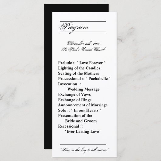 25 4x9 Wedding Programme Modern Typography Newspri Programmakaart (Voorkant / Achterkant)