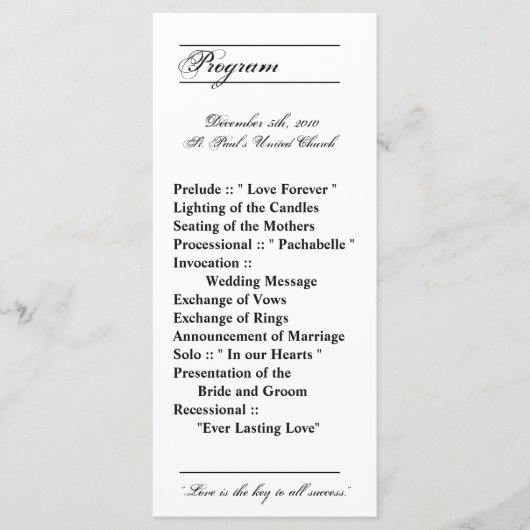 25 4x9 Wedding Programme Modern Typography Newspri Programmakaart (Voorkant)