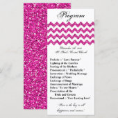 25 4x9 Wedding Programme Roze Glitter Chevron Zig Programmakaart (Voorkant / Achterkant)